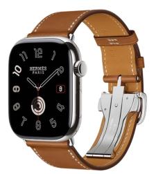 Apple Watch Hermes Series 11 46mm Silver Titanium Case with Single Tour Deployment Buckle, Fauve
