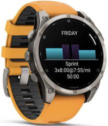 Часы Garmin Fenix 8 47mm Amoled Sapphire Titanium, серый, оранжевый силиконовый ремешок (010-02904-19)