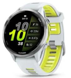 Смарт-часы Garmin Forerunner 970 с серебристым безелем и желто-белым ремешком (010-02969-01)
